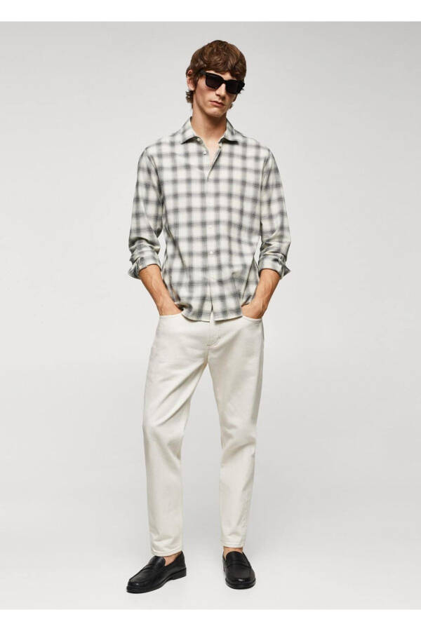 Slim Fit Gofre Pamuklu Gömlek - Kırık Beyaz - 2