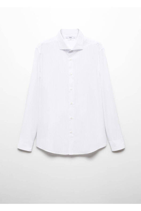 Slim fit mikro desenli twill gömlek - Beyaz - 3