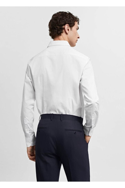 Slim fit mikro desenli twill gömlek - Beyaz - 4