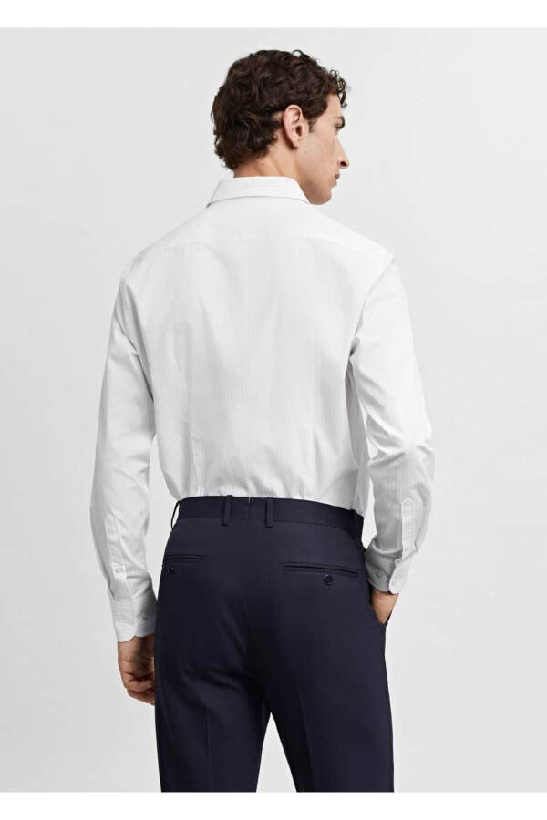 Slim fit mikro desenli twill gömlek - Beyaz - 4