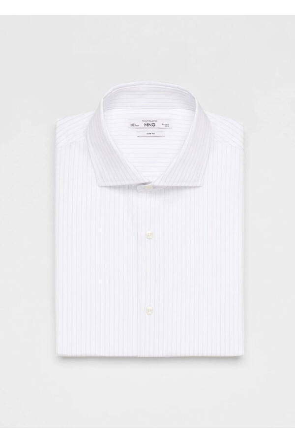 Slim fit mikro desenli twill gömlek - Beyaz - 5
