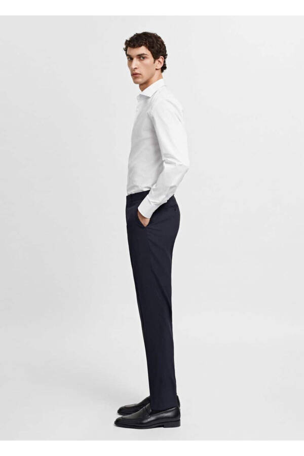 Slim fit mikro desenli twill gömlek - Beyaz - 6