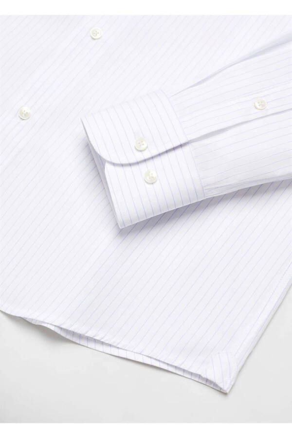 Slim fit mikro desenli twill gömlek - Beyaz - 7