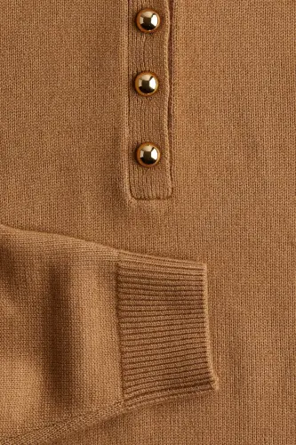 Yakalı İnce Triko Elbise - Beige Dark - H&M (1)