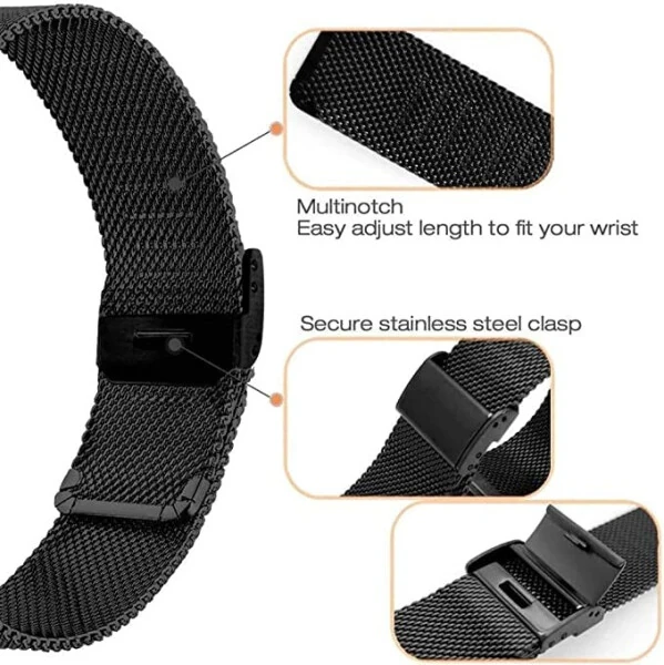 Slim Mesh Stainless Steel Quick Release Compatible with Garmin Forerunner 970/570 47mm/TOOBUR IDW17/TOZO S5 S2 Smartwatch, Replacement Wristband Sports Straps Bracelet Adjustable Watch Band Women Men Strap with Quick Release Pins - 3