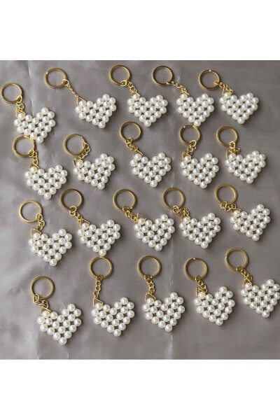 İnci Kalp Anahtarlık El Yapımı,8 Mm Inci,söz,nişan,bride,doğumgünü,nikah Hediyelik,boncuklu - 4