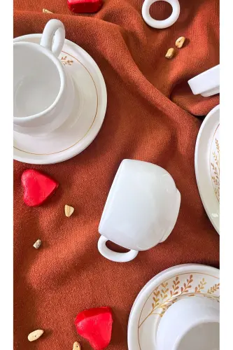 İndia 12 Parça Lüx Seramik Kahve Fincan Takımı, Beyaz Türk Kahvesi Fincanı-İndia Beyaz - 4