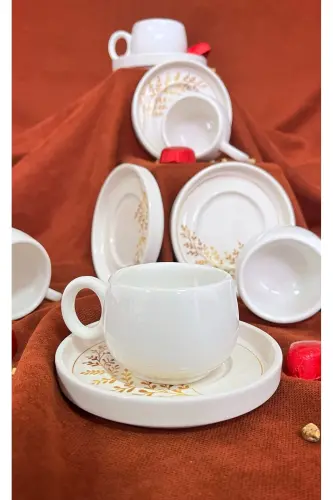 İndia 12 Parça Lüx Seramik Kahve Fincan Takımı, Beyaz Türk Kahvesi Fincanı-İndia Beyaz 