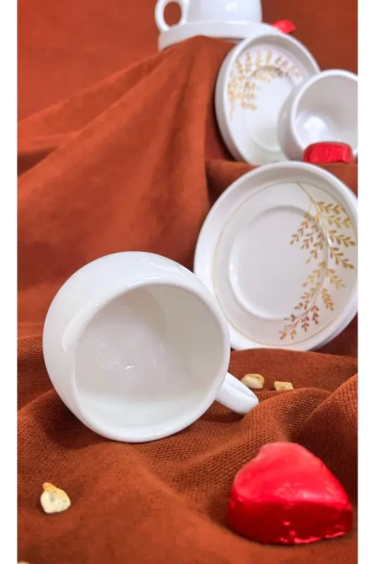 İndia 12 Parça Lüx Seramik Kahve Fincan Takımı, Beyaz Türk Kahvesi Fincanı-İndia Beyaz - 3