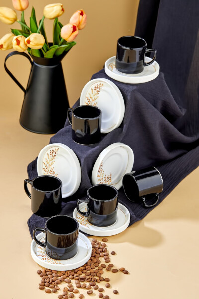 India 12 Piece Luxury Ceramic Coffee Cup Set, Black Turkish Coffee Cup - 1