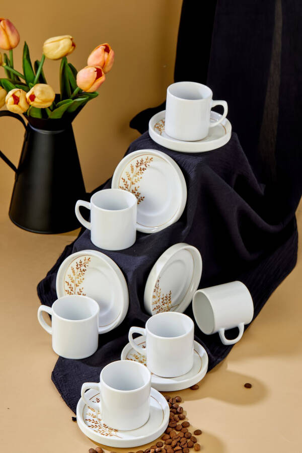 India 12 Piece Luxury Ceramic Coffee Cup Set, White Turkish Coffee Cup - 9