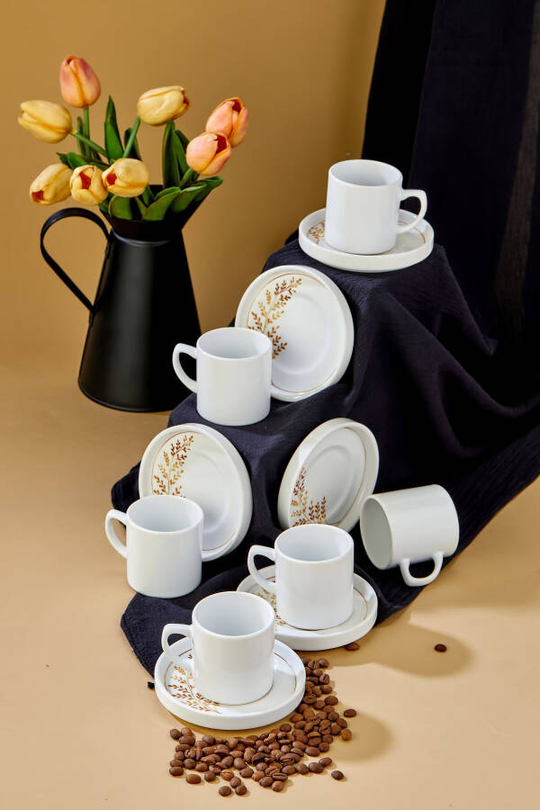 India 12 Piece Luxury Ceramic Coffee Cup Set, White Turkish Coffee Cup - 10