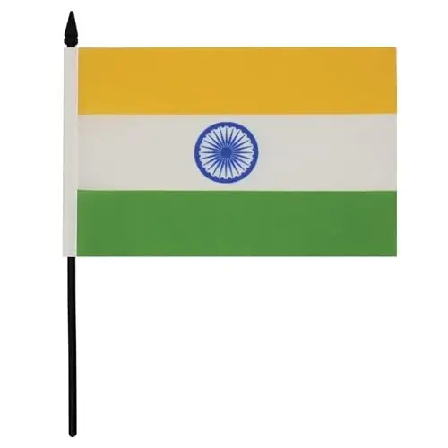 India Table Flag 5'' x 8'' - Indian Desk Flag 21 x 14 cm. - Black plastic stick and base - AZ FLAG - AZ FLAG (1)