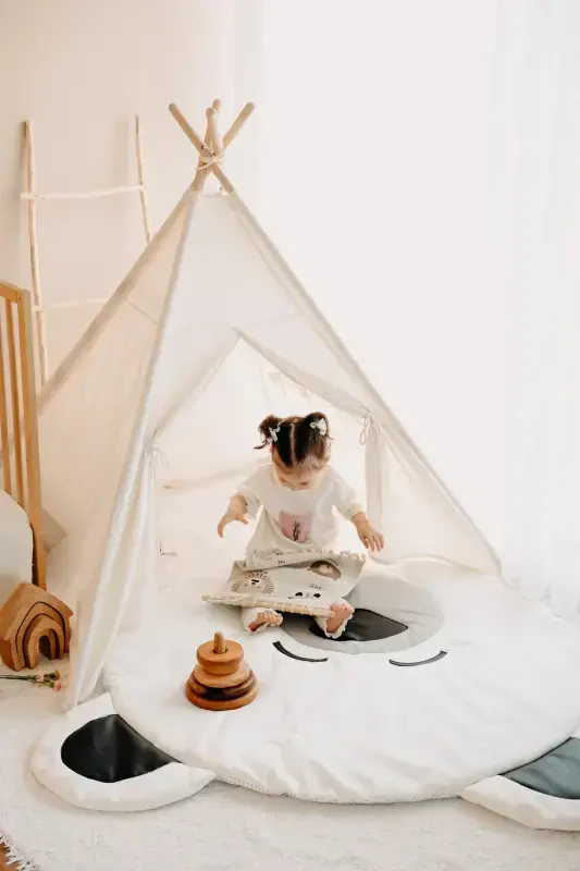 -Indian Play Tent + Play Mat (Play Mat + Play House) POLAR BEAR-WHITE - 1