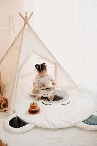 -Indian Play Tent + Play Mat (Play Mat + Play House) POLAR BEAR-WHITE - DERY BABY (1)