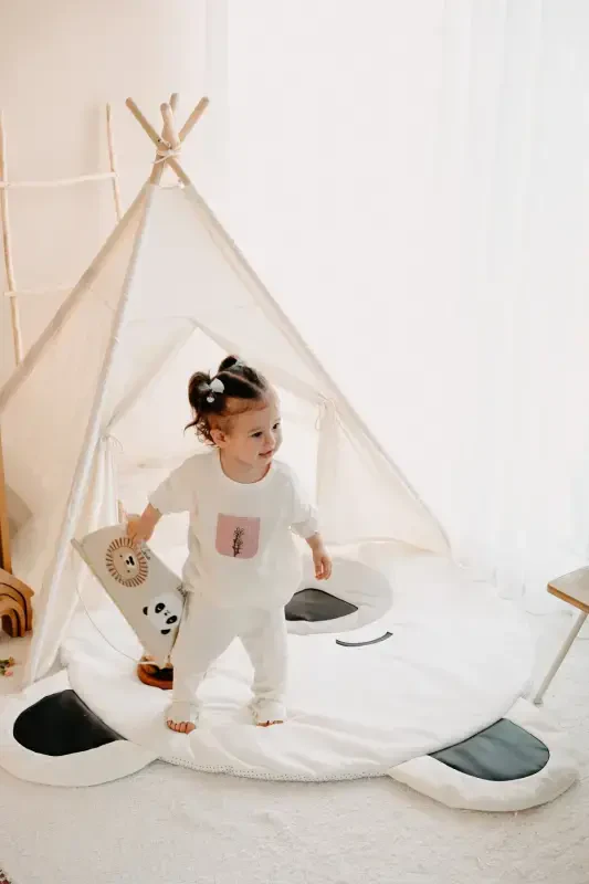 -Indian Play Tent + Play Mat (Play Mat + Play House) POLAR BEAR-WHITE - 3