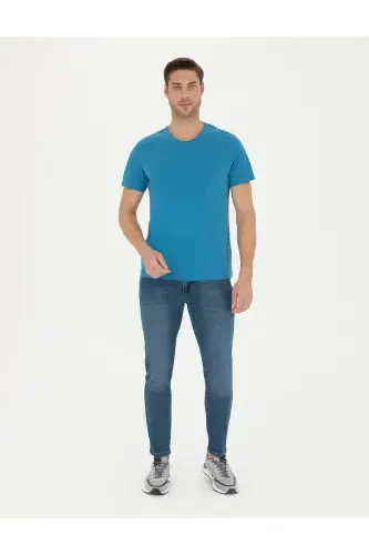 Indigo 100% Cotton Slim Fit Crew Neck Basic T-Shirt 50289335-VR028-142335 - 4