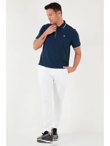 İndigo %100 Pamuk Düğmeli Slim Fit Erkek Polo Yaka Tişört 5902118-İndigo - 5