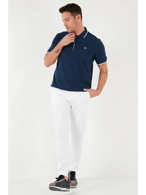İndigo %100 Pamuk Düğmeli Slim Fit Erkek Polo Yaka Tişört 5902118-İndigo - 5