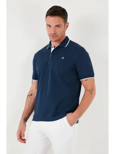 İndigo %100 Pamuk Düğmeli Slim Fit Erkek Polo Yaka Tişört 5902118-İndigo - 7