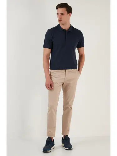 İndigo %100 Pamuk Regular Fit Düğmeli Erkek Polo Yaka Tişört 5902127-İndigo - 4