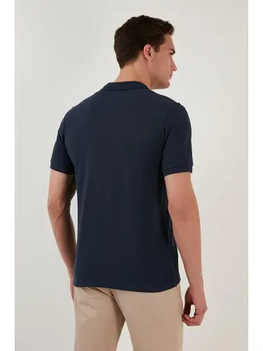 İndigo %100 Pamuk Regular Fit Düğmeli Erkek Polo Yaka Tişört 5902127-İndigo - 5