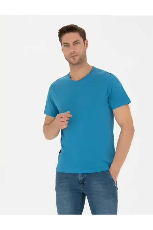 Indigo %100 Paxta Slim Fit Velosiped Yoqali Asosiy Futbolka 50289335-VR028-142335 - PIERRE CARDIN