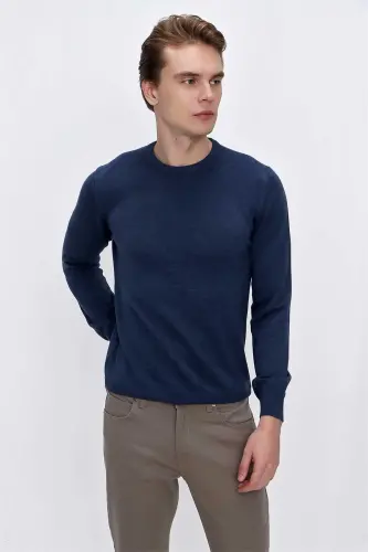 Indigo Basic Dynamic Fit Relaxed Fit Crew Neck Knitted Sweater - 4