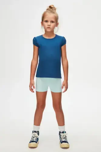 Indigo Basic Girls' Crew Neck Watermelon Sleeve T-Shirt-INDIGO - 1