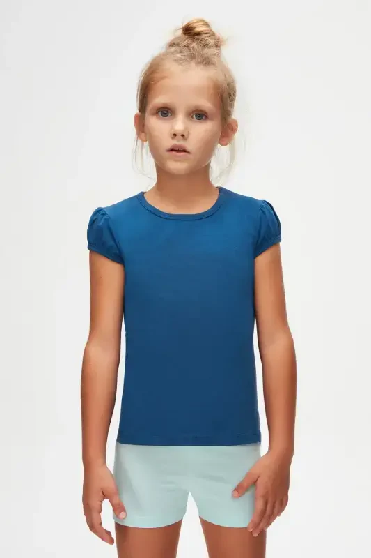 Indigo Basic Girls' Crew Neck Watermelon Sleeve T-Shirt-INDIGO - 2