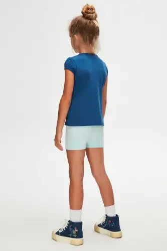 Indigo Basic Girls' Crew Neck Watermelon Sleeve T-Shirt-INDIGO - 4