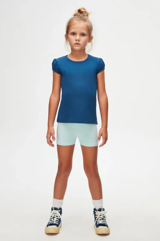 Indigo Basic Girls' Crew Neck Watermelon Sleeve T-Shirt-INDIGO - 2