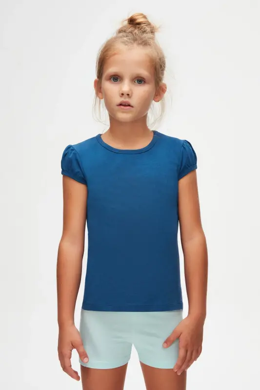 Indigo Basic Girls' Crew Neck Watermelon Sleeve T-Shirt-INDIGO - 3