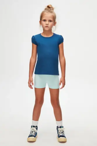 İndigo Basic Kız Çocuk Sıfır Yaka Karpuz Kol Tişört-INDIGO 