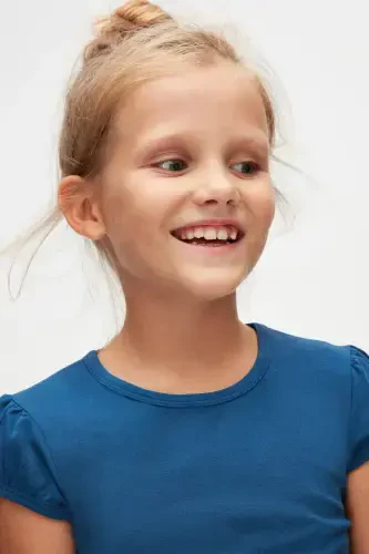 Indigo Basic qiz bola nol yoqali tarvuz yengli futbolka-INDIGO - 3