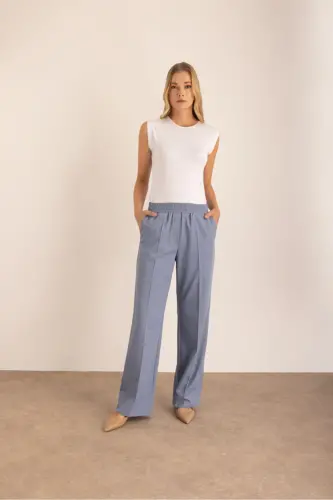 İndigo Beli Lastikli Pantolon - 4