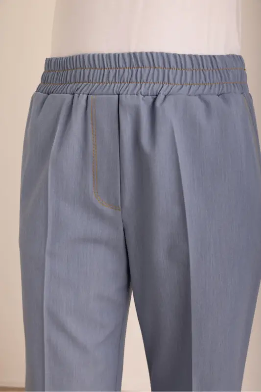 İndigo Beli Lastikli Pantolon - 5