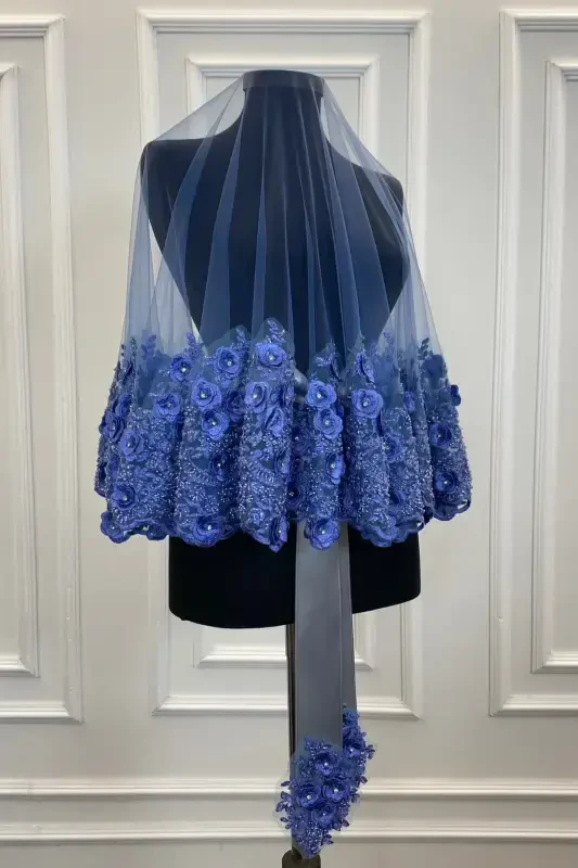 Indigo Blue Bridal Veil Set, Henna Veil, Vip Model-Indigo Blue - 2