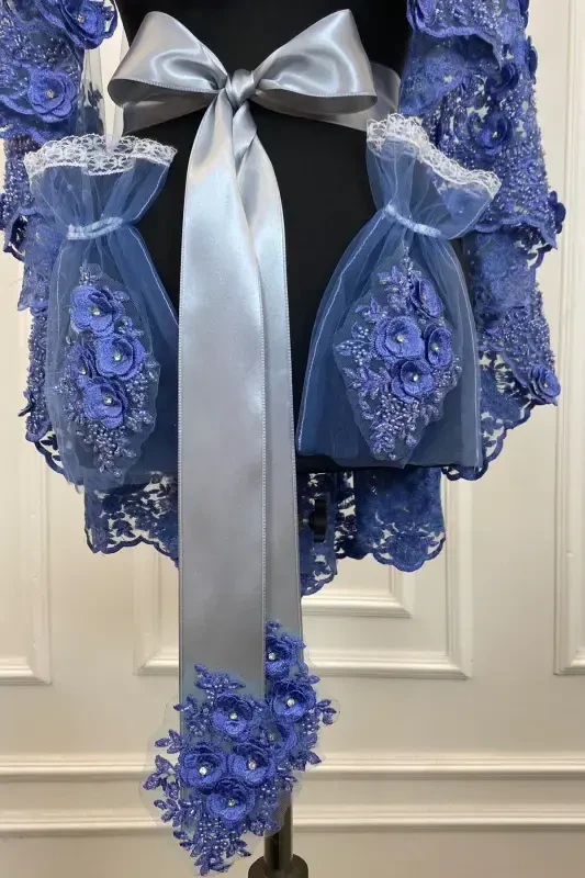 Indigo Blue Bridal Veil Set, Henna Veil, Vip Model-Indigo Blue - 6