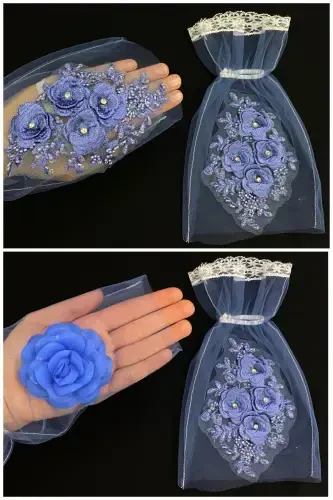 Indigo Blue Bridal Veil Set, Henna Veil, Vip Model-Indigo Blue - 8