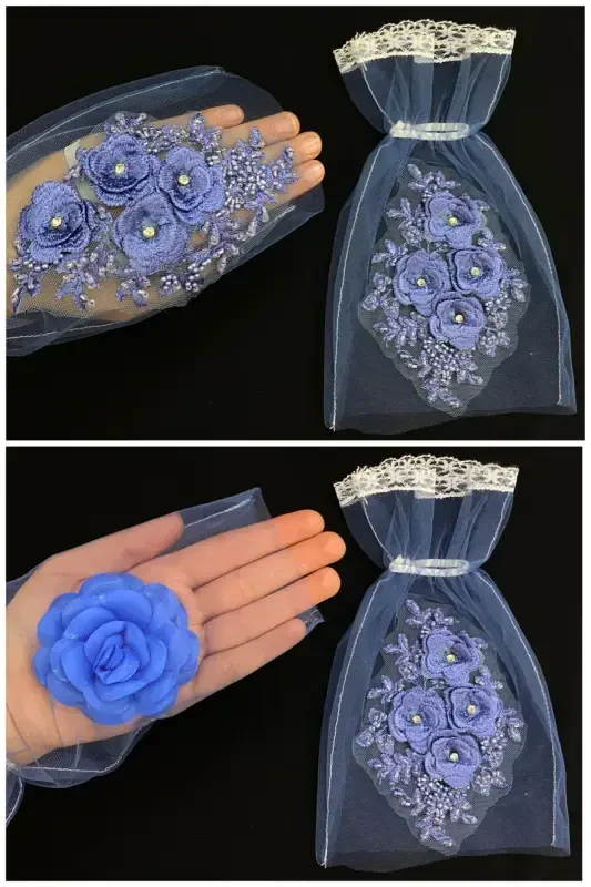 Indigo Blue Bridal Veil Set, Henna Veil, Vip Model-Indigo Blue - 8