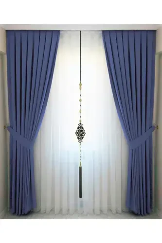 Indigo Blue Pleated Velvet Back Curtain High Quality Single Panel-Indigo - 1