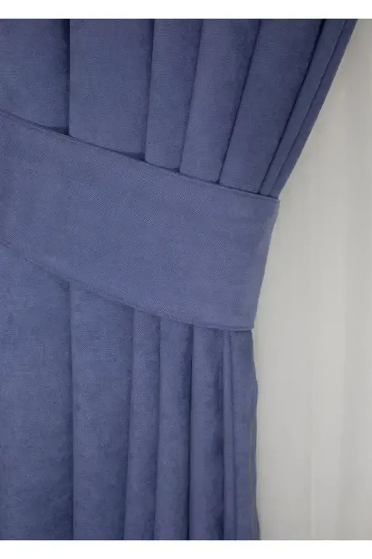 Indigo Blue Pleated Velvet Back Curtain High Quality Single Panel-Indigo - 2