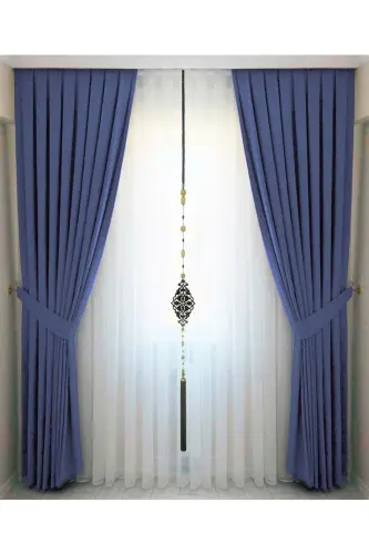 Indigo Blue Pleated Velvet Back Curtain High Quality Single Panel-Indigo 