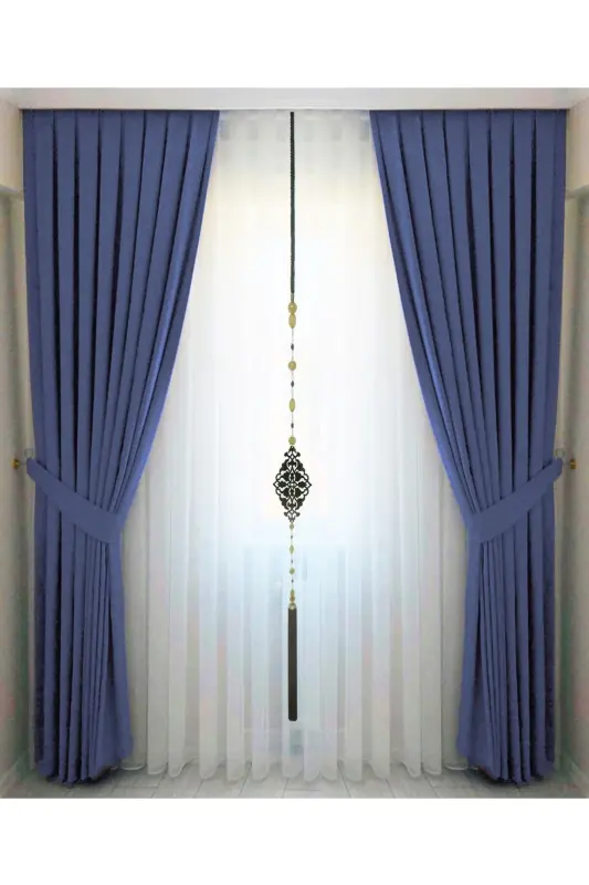 Indigo Blue Pleated Velvet Back Curtain High Quality Single Panel-Indigo - İ.D İPEK DOKUMA