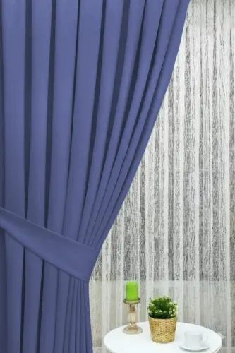 Indigo Blue Pleated Velvet Back Curtain High Quality Single Panel-Indigo - İ.D İPEK DOKUMA (1)