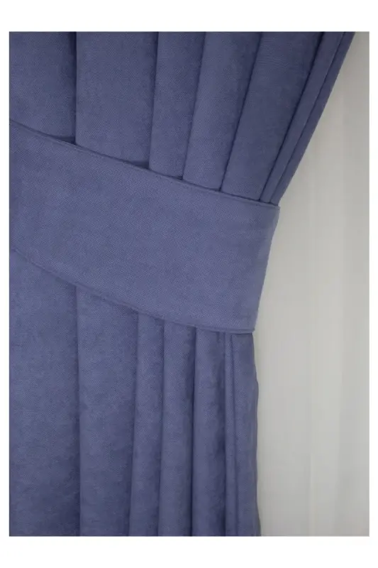 Indigo Blue Pleated Velvet Back Curtain High Quality Single Panel-Indigo - 5