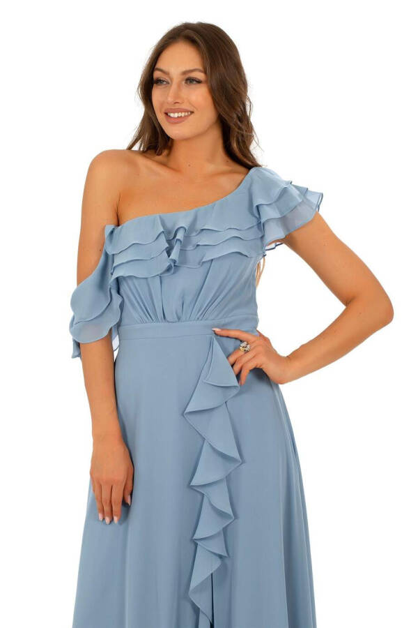 Indigo Chiffon Off-the-Shoulder Ruffle Hemline Maxi Dress - 7