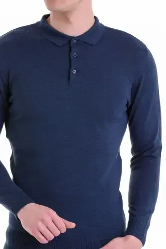 Indigo Comfort Fit Plain Polo Neck Woolen Wool Sweater-Indigo - 5