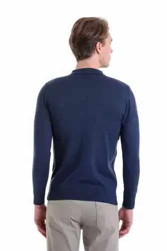 Indigo Comfort Fit Plain Polo Neck Woolen Wool Sweater-Indigo - 6